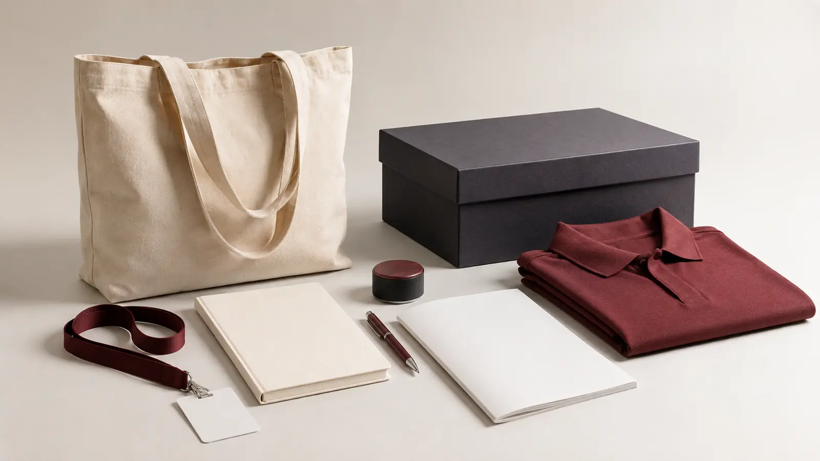 Coordinated conference pack with badge, lanyard, tote bag, notebook, apparel and gift box