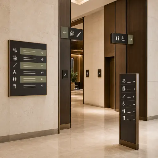 Illustrative interior wayfinding sign system