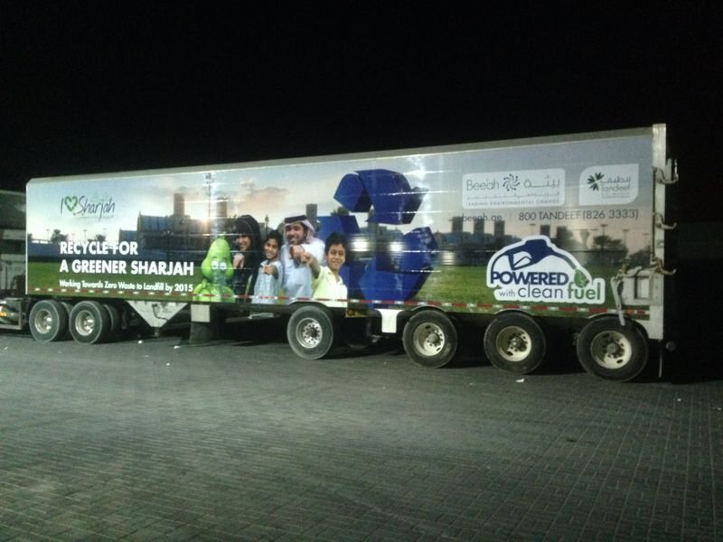 Long campaign truck with clean-fuel graphics